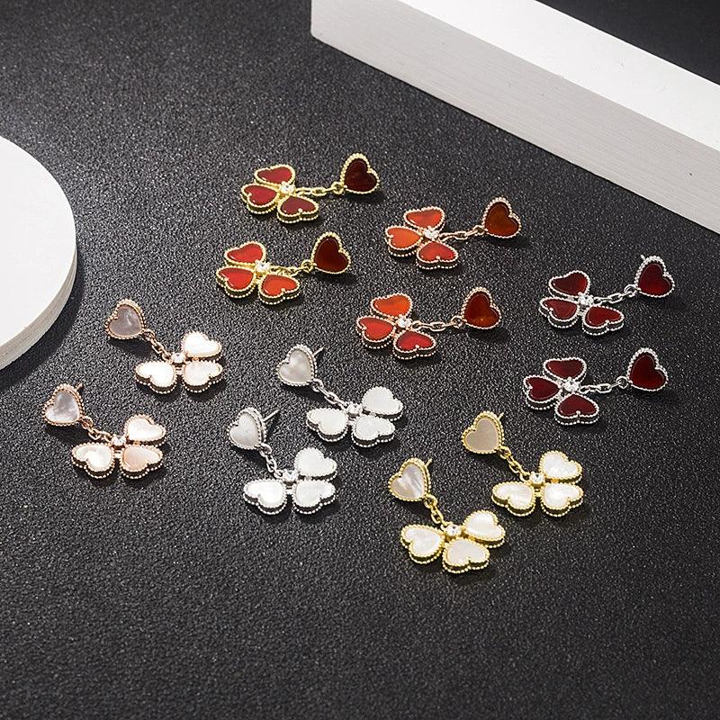 Shell flower drop earrings assortment, red and orange petals with gold-tone and silver-tone