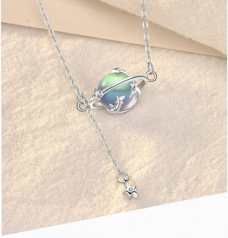 925 sterling silver moonstone planet necklace star pendant women
