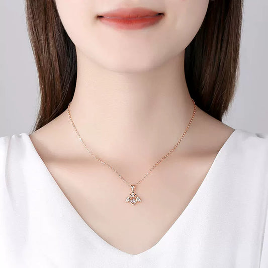 S925 Sterling Silver Angel Wings Crown Necklace for Women