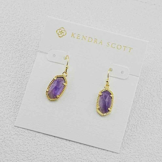 Oval amethyst dangle earrings with gold-tone hooks and oval purple stones