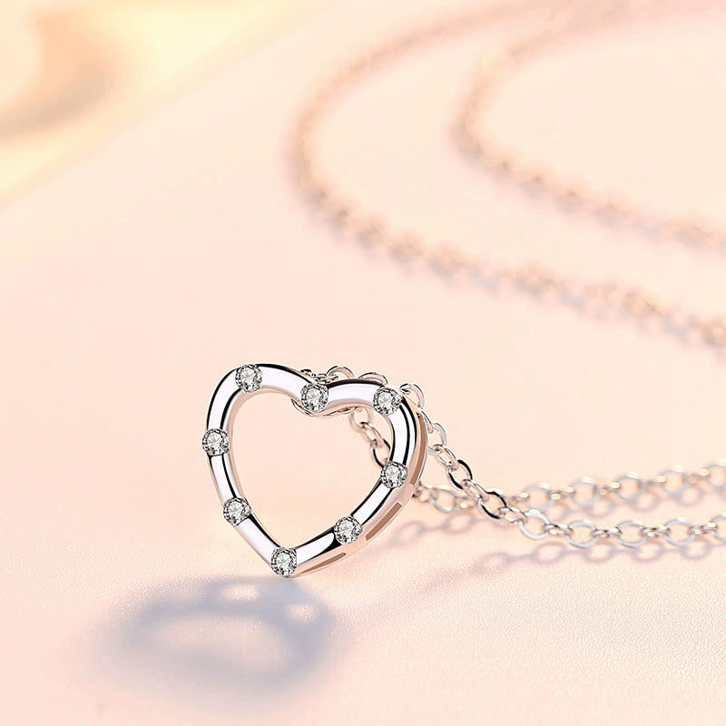 S925 Silver Diamond Heart Pendant Necklace for Women