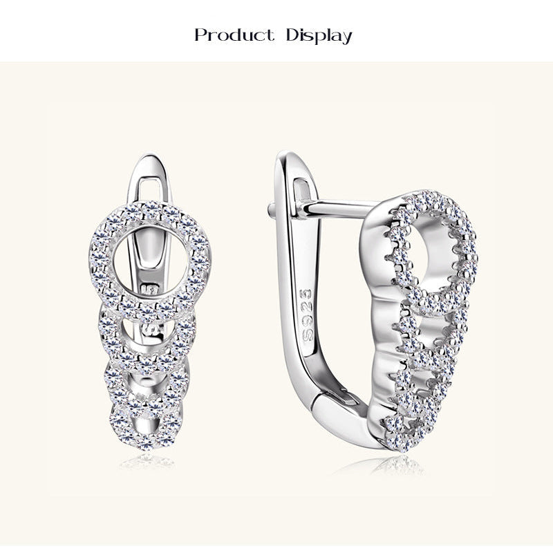 Modern Sterling Silver Moissanite Pave Interlocking Hoop Earrings