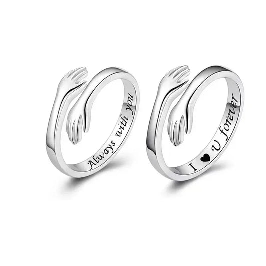 Sterling silver love ring with engraved hands and “I love you forever” with heart