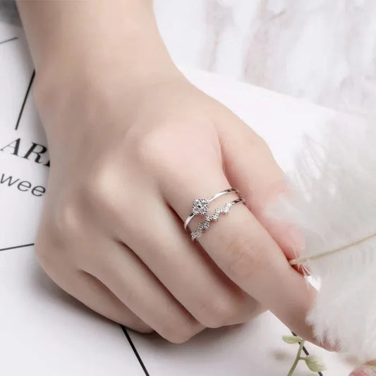 S925 Sterling Silver Four-Leaf Clover Double-Layer Ring Opening - JIMMY JEWELRY 01