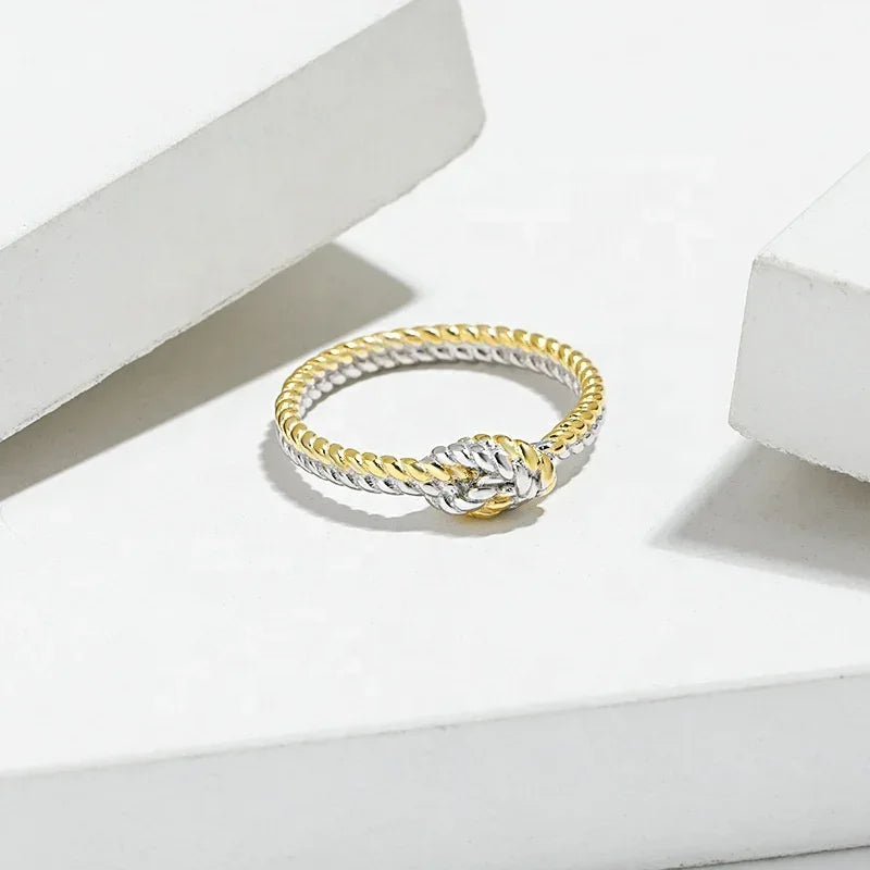 Knot Twisted 925 Sterling Silver Double Color Ring - JIMMY JEWELRY 01