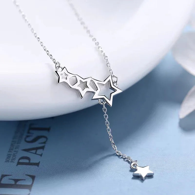 S925 Sterling Silver Openwork Star Pendant Necklace - JIMMY JEWELRY 01