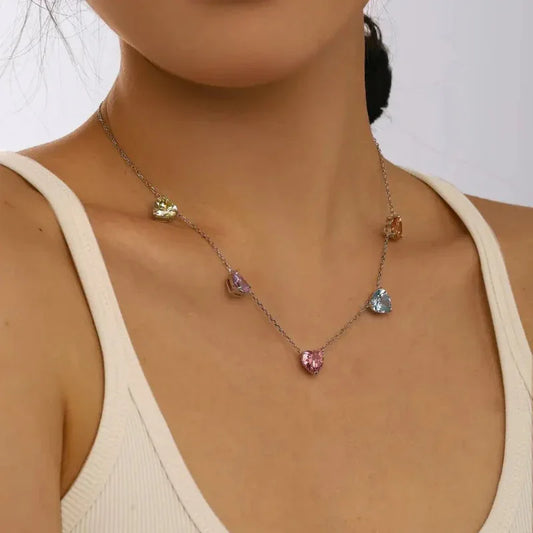 Heart Shape Colorful 925 Sterling Silver Necklace - JIMMY JEWELRY 01