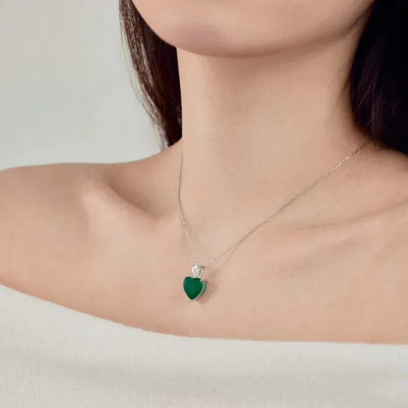 Emerald 5A Zirconia Heart Shape Pendant Necklaces - JIMMY JEWELRY 01