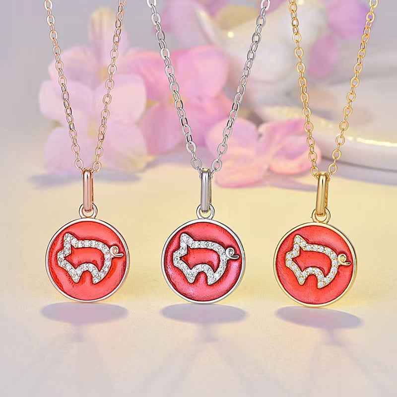 diamond pig coin necklace