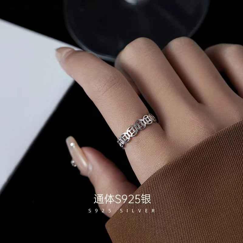 S925 Sterling Silver Ring - Elegant Interconnected Coin Design - JIMMY JEWELRY 01