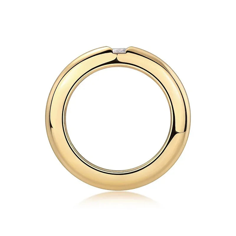 Gold moissanite ring back view with smooth inner band