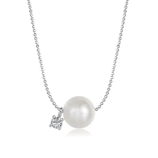 Layered Pearl Necklace mit großer Perle und Zirkon-Anhänger, silberfarben