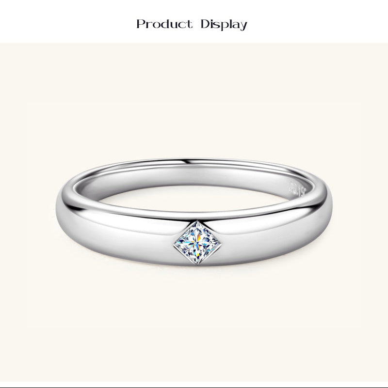 Luxury Silver Tone Princess Cut Moissanite Ring