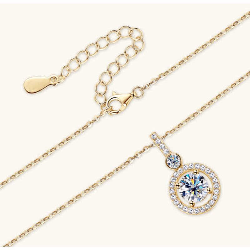 Dazzling Round Moissanite Halo Pendant with Accents