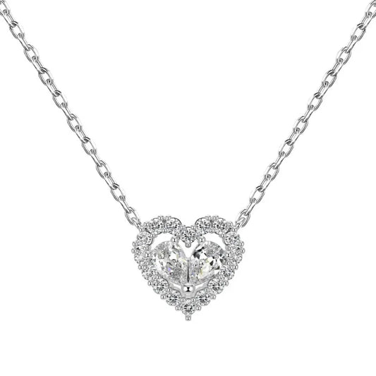 Heart CZ pendant necklace with clear stones and silver-tone chain
