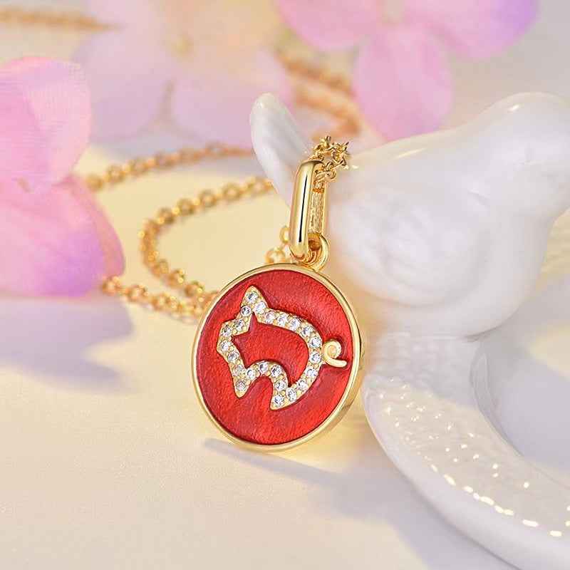 diamond pig coin necklace