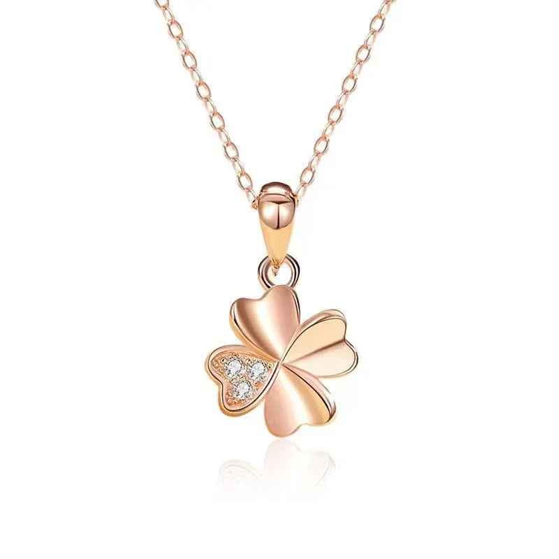 Four-leaf clover pendant necklace in rose gold with diamond-accent leaf