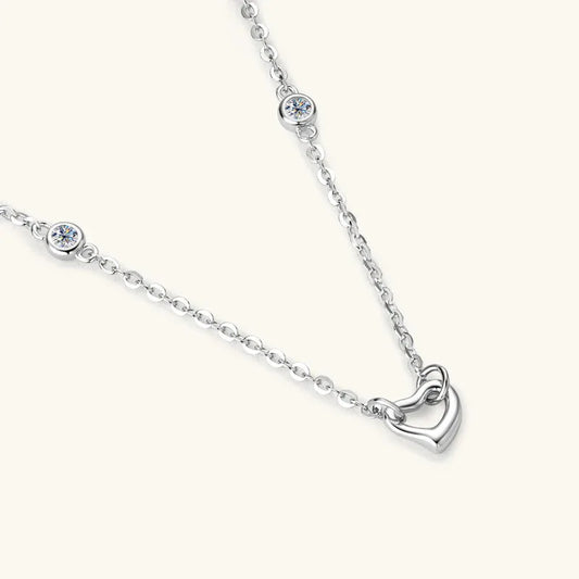 Dainty Heart and Moissanite Station Necklace - JIMMY JEWELRY 01