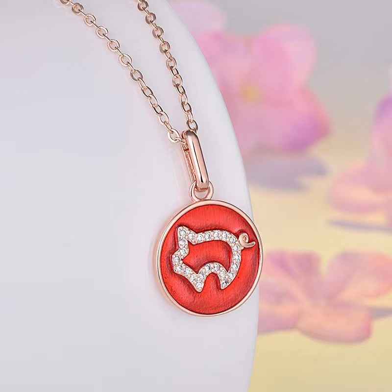 diamond pig coin necklace