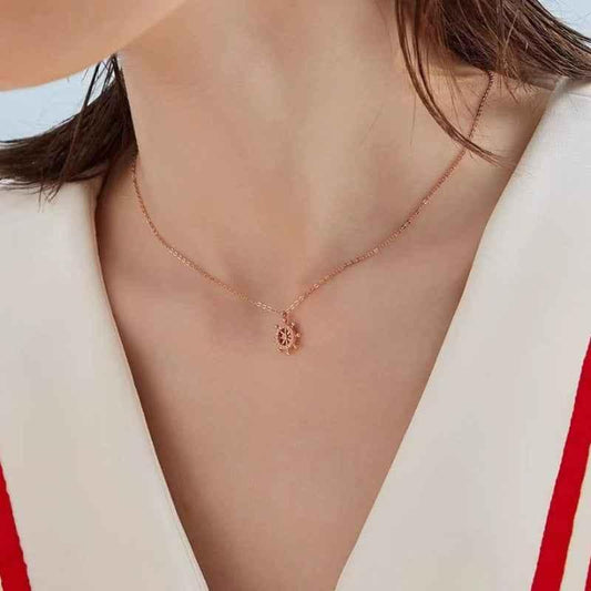 S925 Sterling Silver Diamond-Set Ship's Wheel Necklace Compass Symbol Necklace - JIMMY JEWELRY 01