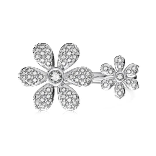 Zirconia Double Flowers Open Adjustable Ring - JIMMY JEWELRY 01