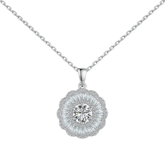 Silver Tarnish Free Eternity Baguette Circle Flower Pendant - JIMMY JEWELRY 01
