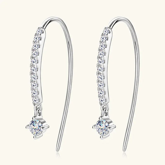 Silver-tone bar hoop earrings with pavé stones and round dangling center stone