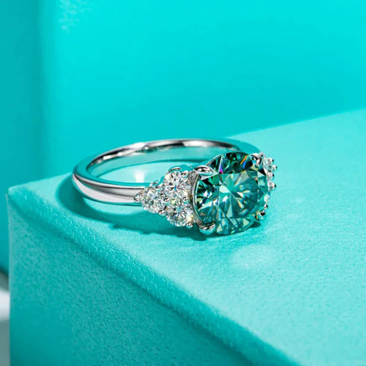 Blue Green Color Moissanite Engagement Ring. 3.0 Carat. - JIMMY JEWELRY 01