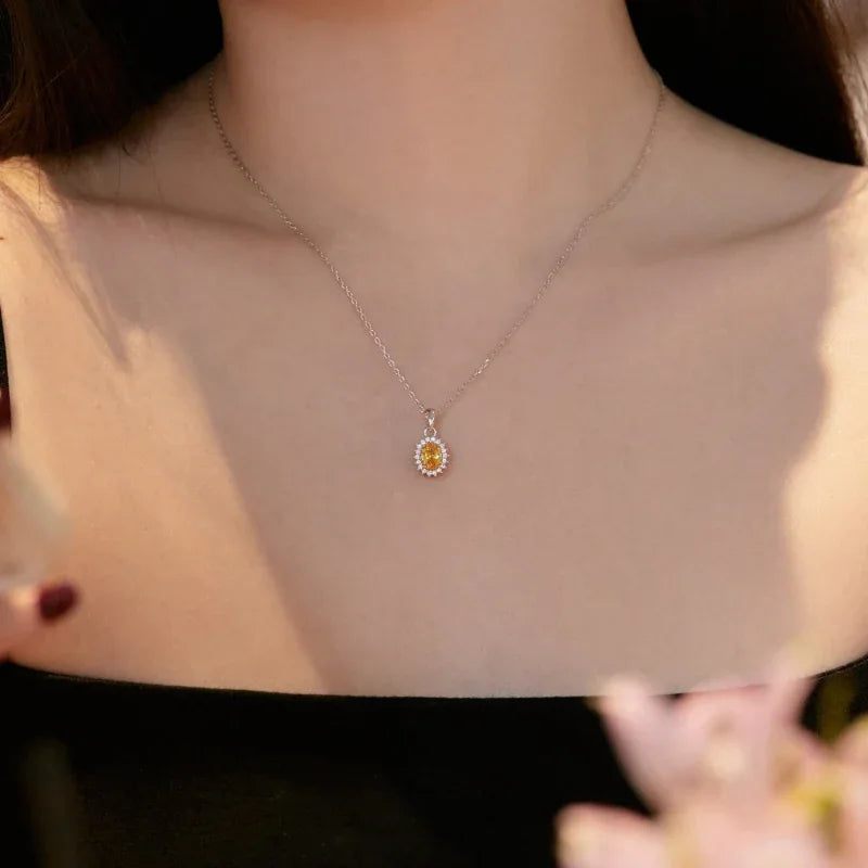 Oval Sun Shape 925 Sterling Silver Necklace - JIMMY JEWELRY 01
