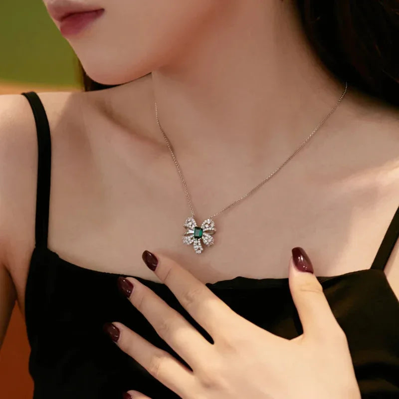 Zirconia Bow Knot Pendant Necklace for Women - JIMMY JEWELRY 01