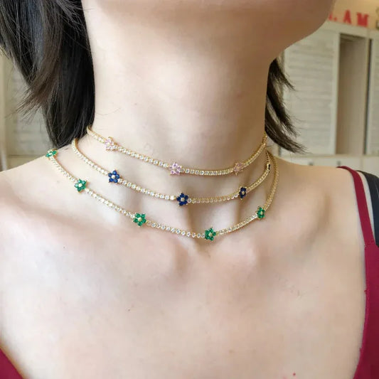 Engagement Flower Choker Tennis Necklaces - JIMMY JEWELRY 01