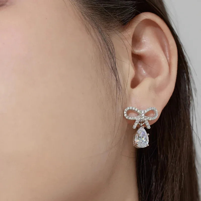 Bow-knot Waterdrop Shape Dangle Stud Earrings - JIMMY JEWELRY 01