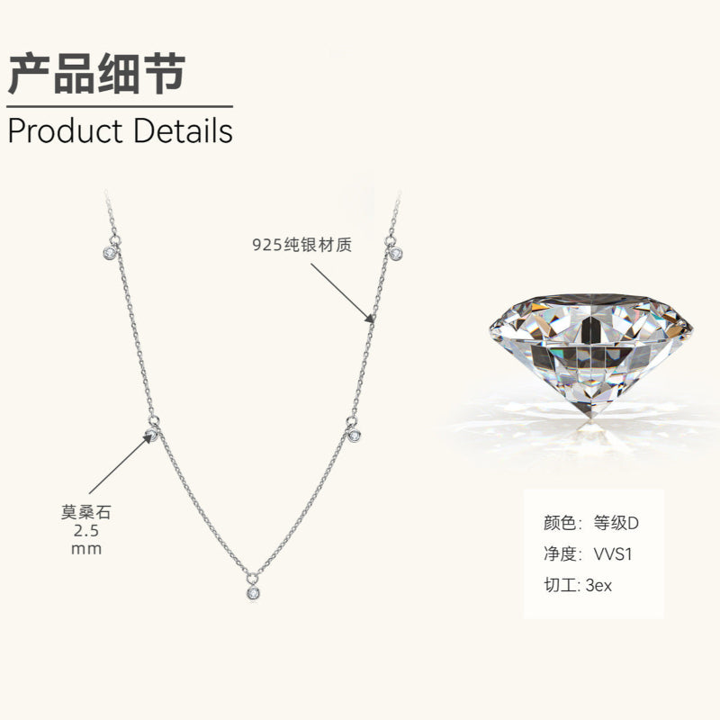 Modern Sterling Silver D Color Moissanite Necklace