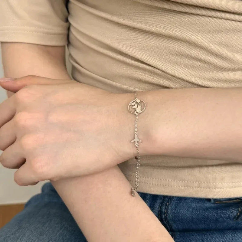 S925 Silver Simple World Map Bracelet For Women - JIMMY JEWELRY 01