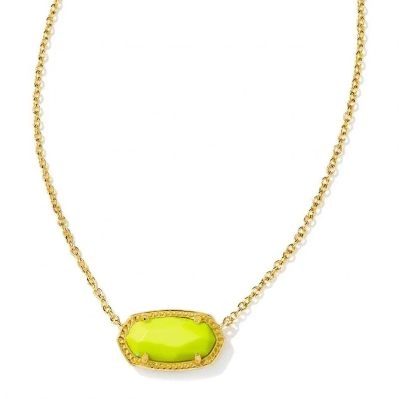 Kendra Scott neon yellow short pendant necklace with oval gold bezel gemstone