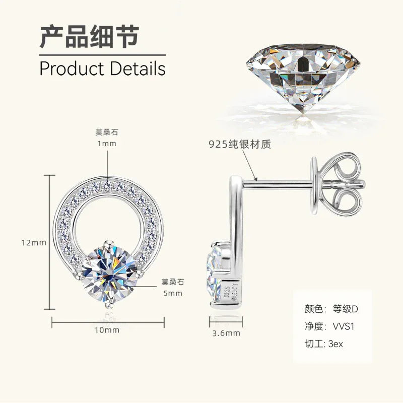 Silver teardrop halo stud earrings with round center stone and pavé ring