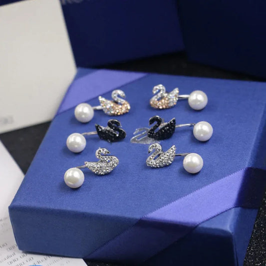 sterling silver diamond swan stud earrings - JIMMY JEWELRY 01