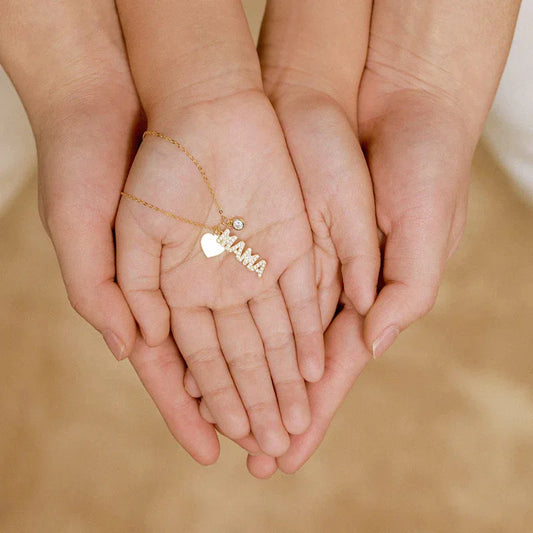 925 heart-shaped single diamond Mama letter necklace - JIMMY JEWELRY 01
