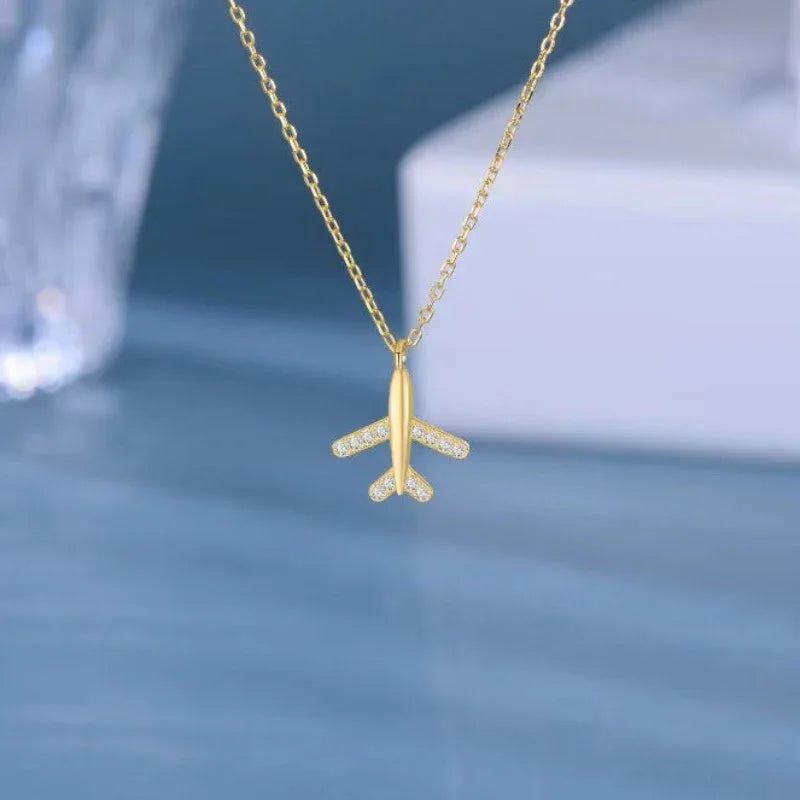 S925 Sterling Silver Diamond-set Airplane Pendant Necklace - JIMMY JEWELRY 01