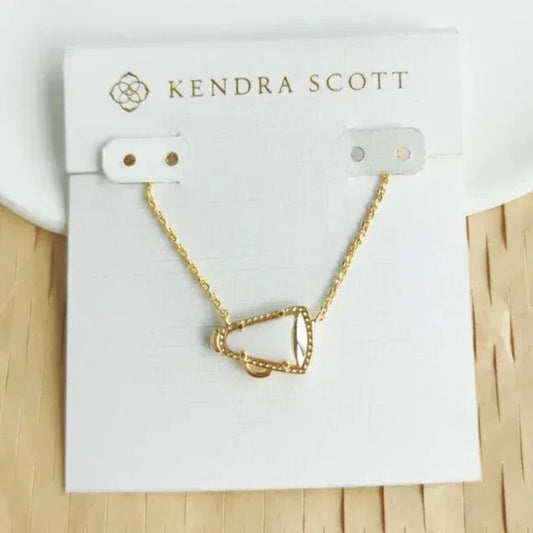 Gold-tone triangular pendant necklace with white pearl center and short chain