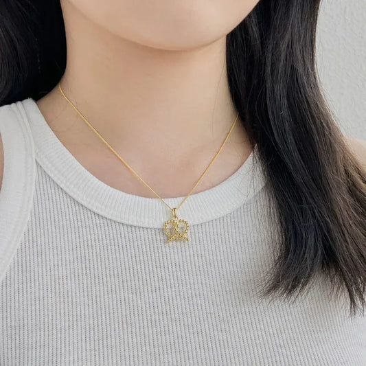 Heart Shape Twist Intersect Beaded Chain Pendant women - JIMMY JEWELRY 01