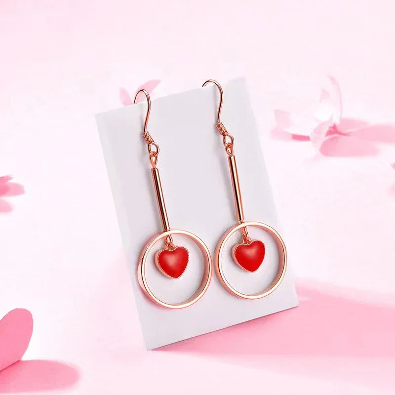 S925 Sterling Silver Heart-Shaped Enamel Ear Hooks - JIMMY JEWELRY 01