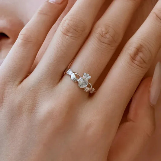 Sterling silver CZ heart motif ring with small pavé accents