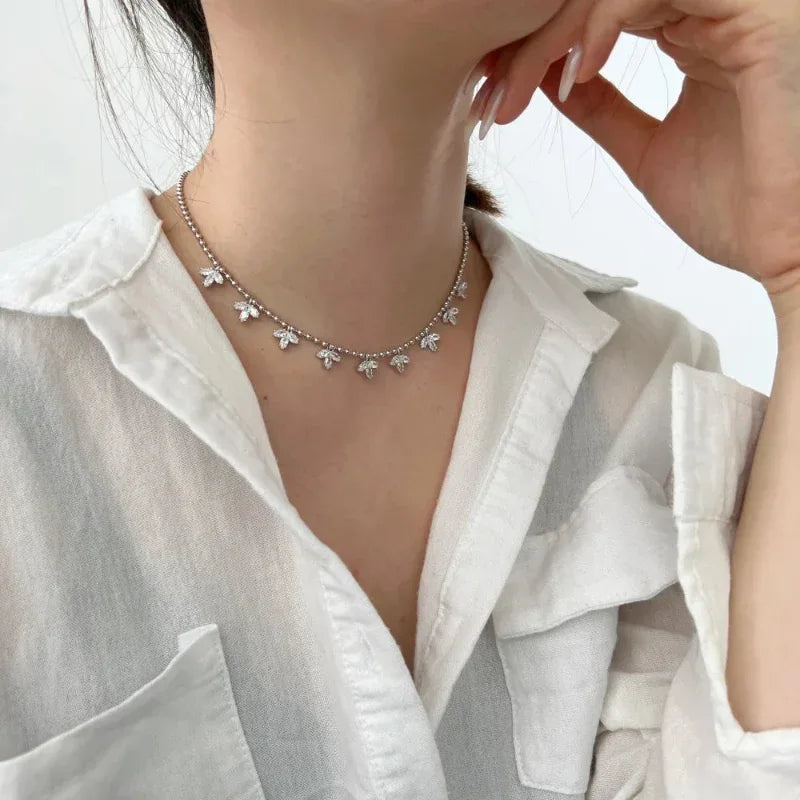 Leaf Bead Chain Zirconia Necklace for Women - JIMMY JEWELRY 01