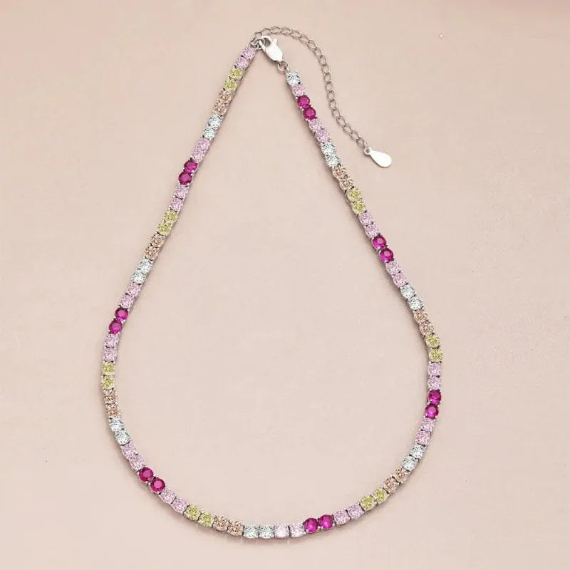 Colorful 3.5mm Circle 5A Zirconia Tennis Necklaces - JIMMY JEWELRY 01