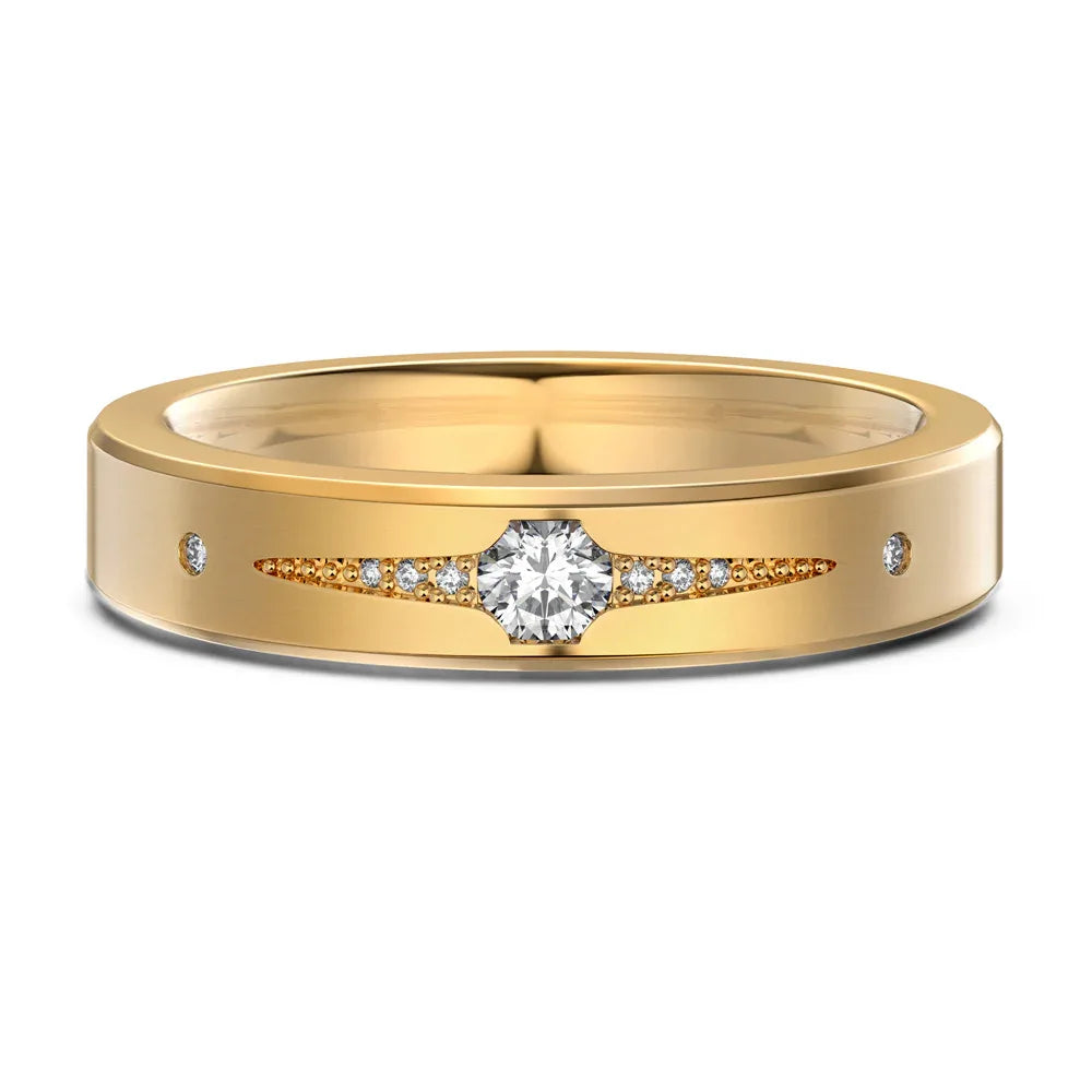 Champagne gold men’s engagement ring with round center CZ and champagne-toned side stones