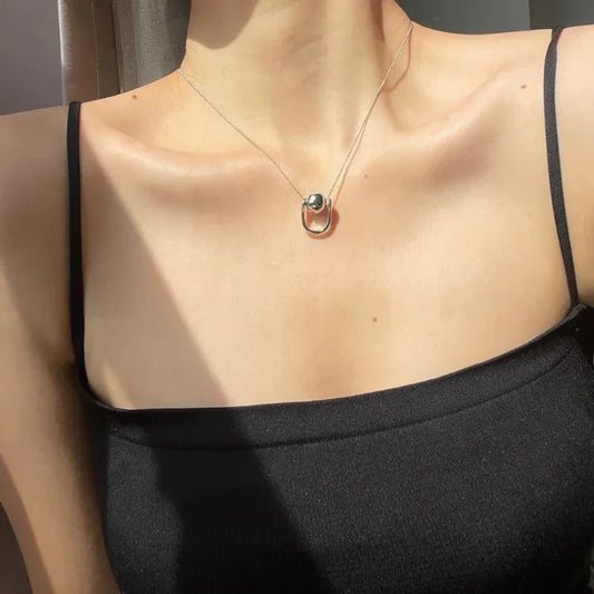925 Sterling Silver Unique U-Shaped Frame Ball Necklace - JIMMY JEWELRY 01