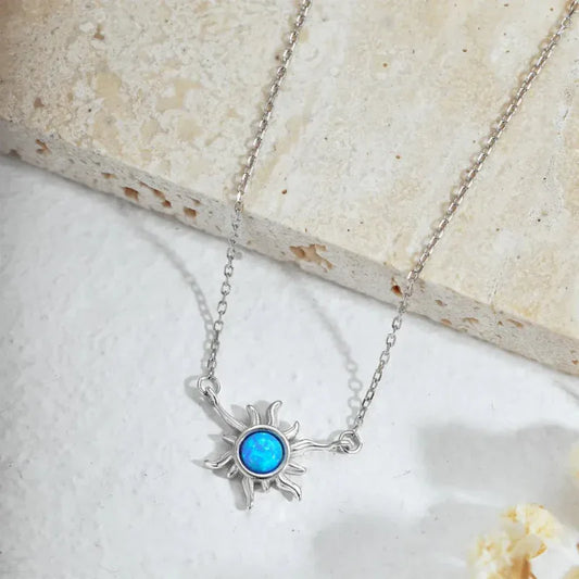 Sun Flower shape blue Opal Hawaiian Necklace - JIMMY JEWELRY 01