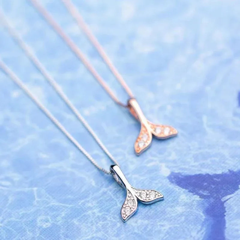 S925 Sterling Silver Zircon Mermaid Tail Pendant Necklace - JIMMY JEWELRY 01