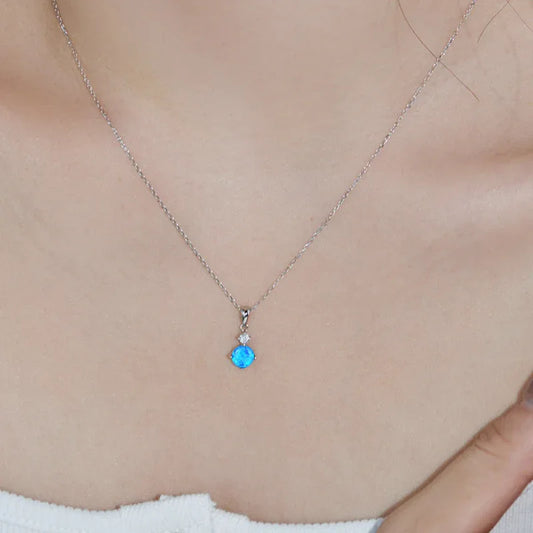 Heart Chain Necklace With Opal Stone - JIMMY JEWELRY 01
